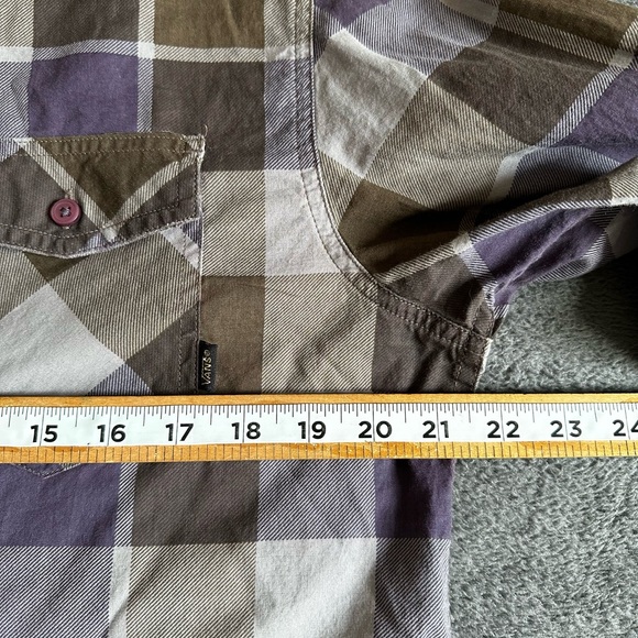 VANS OF THE WALL MENS LONG SLEEVE PLAID PURPLE GRAY SHIRT SZ L - Picture 13 of 14